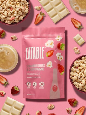 Eatable Popcorn Strawberries & Champagne - Gourmet White Chocolate Popcorn