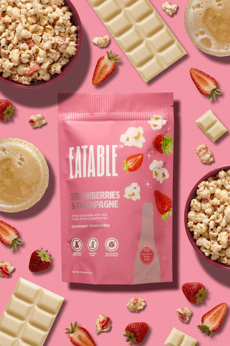 Eatable Popcorn Strawberries & Champagne - Gourmet White Chocolate Popcorn