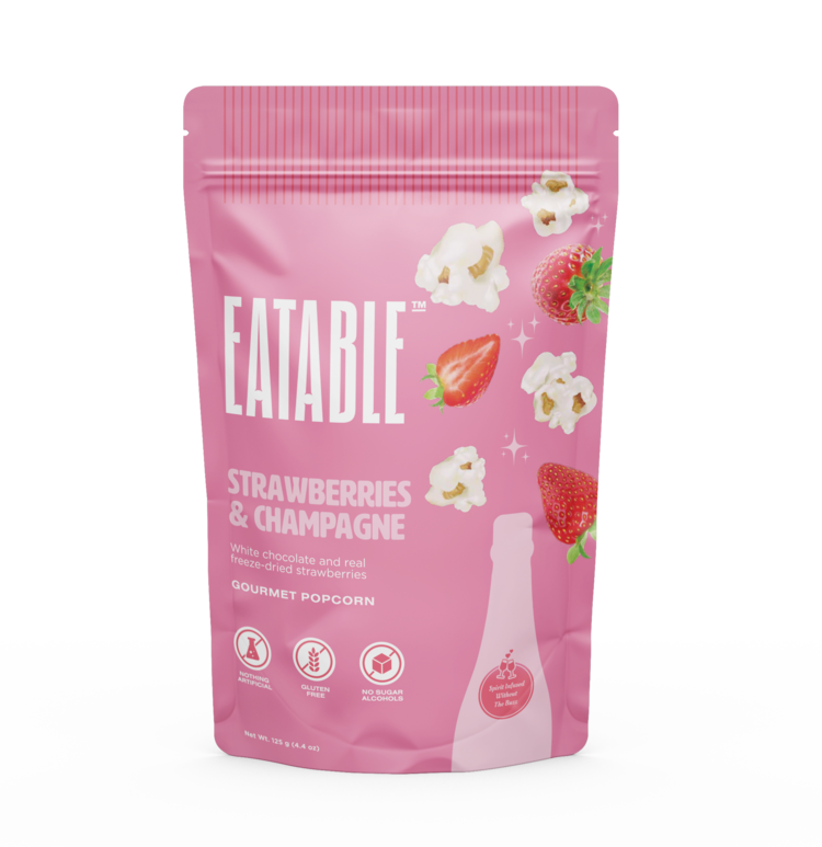 Eatable Popcorn Strawberries & Champagne - Gourmet White Chocolate Popcorn