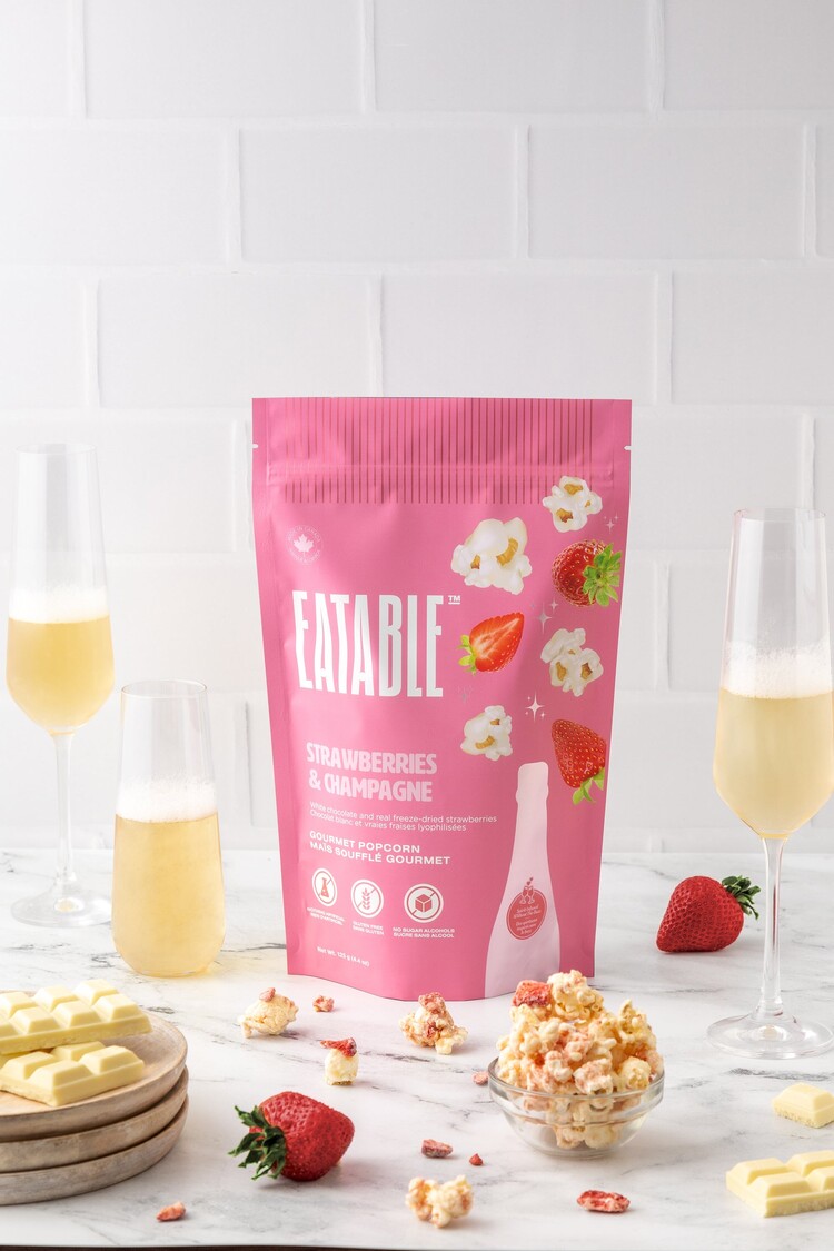 Eatable Popcorn Strawberries & Champagne - Gourmet White Chocolate Popcorn