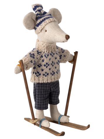 Maileg Winter Mouse with Ski Set, Dad - Blue