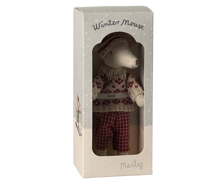 Maileg Winter Mouse with Ski Set, Mum - Red