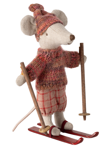 Maileg Winter Mouse with Ski Set, Big Sister - Rose