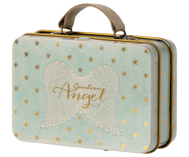 Maileg Little Sister Angel Mouse in Suitcase