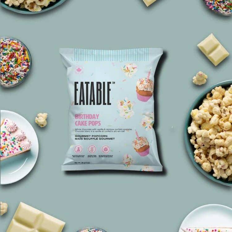 Eatable Popcorn Mini Birthday Cake Pops - White Chocolate Rainbow Popcorn