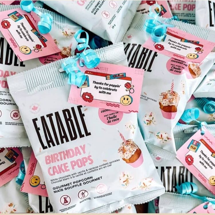 Eatable Popcorn Mini Birthday Cake Pops - White Chocolate Rainbow Popcorn