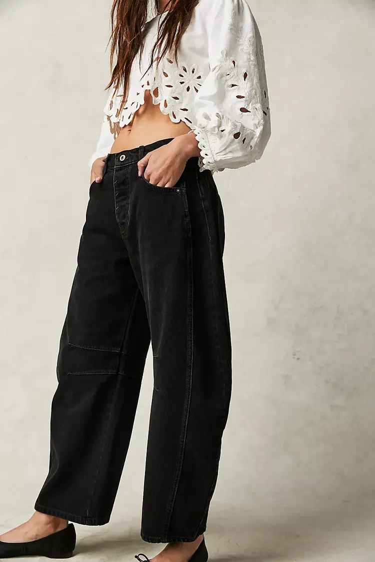 Free People Good Luck Mid-Rise Barrel Jeans
