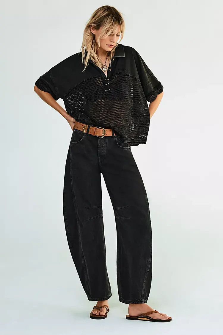 Free People Good Luck Mid-Rise Barrel Jeans