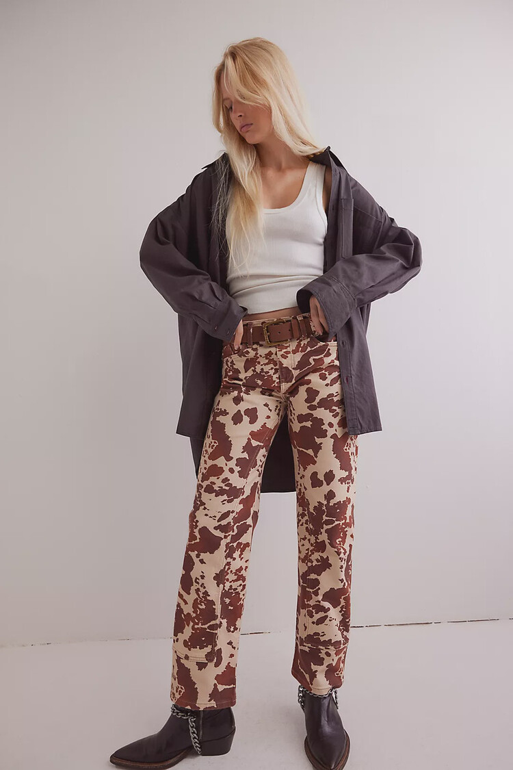 Free People Risk Taker Mid-Rise Printed Jeans