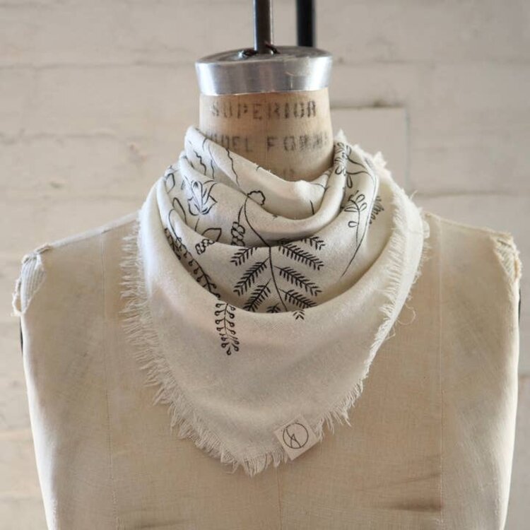 Eco Raw Studio Cream Botanical Print Naturally Dyed Bandana