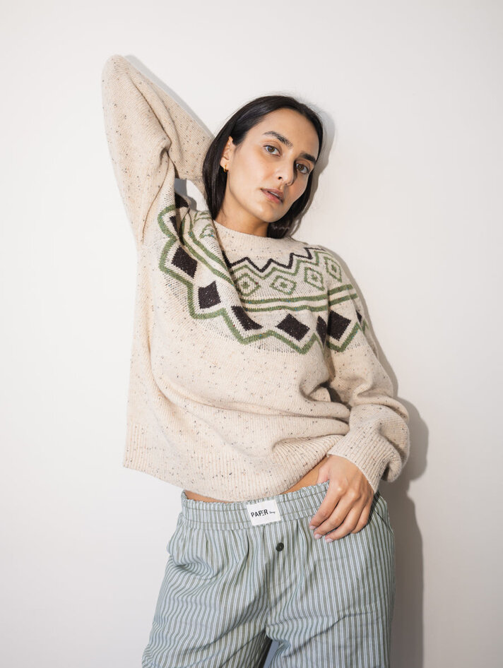 Ameri　NUANCE BODY LINE LOOSE KNIT TOP Knit Off Shoulder Long Sleeve Top – Urban Planet