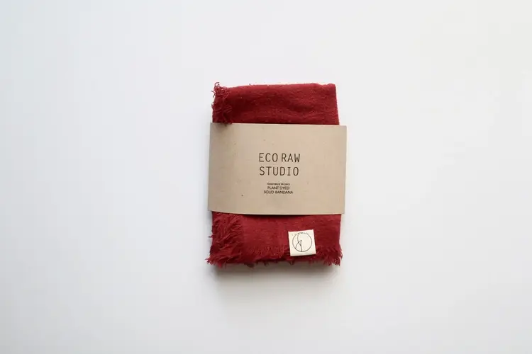 Eco Raw Studio Poppy Red Solid Naturally Dyed Raw Silk Bandana