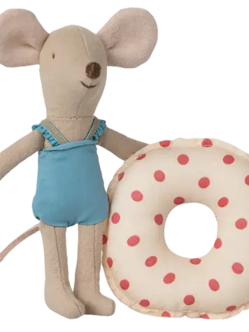 Maileg Little Sister Beach Mouse with Float - Red Dot