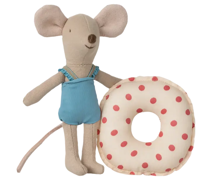Maileg Little Sister Beach Mouse with Float - Red Dot