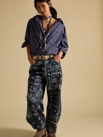 Free People Good Luck Printed Barrel Jeans