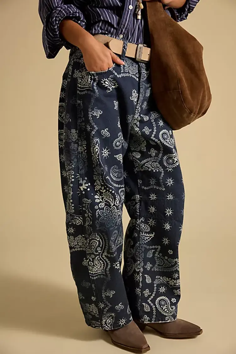 Free People Good Luck Printed Barrel Jeans