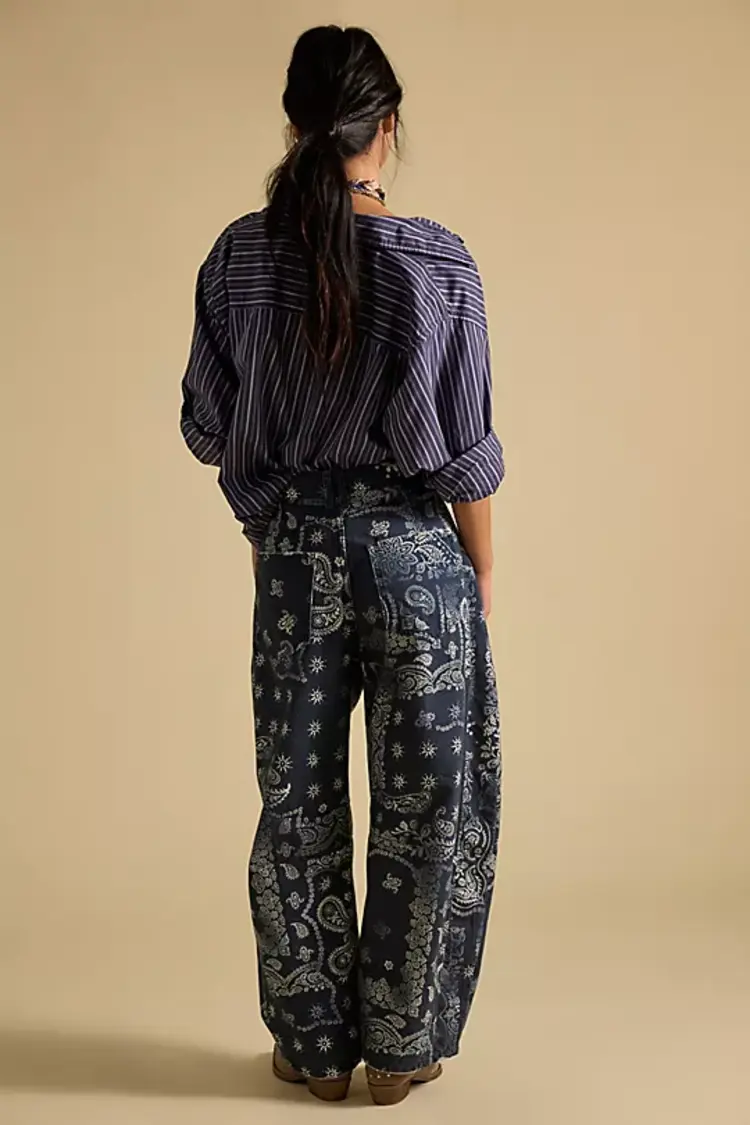 Free People Good Luck Printed Barrel Jeans