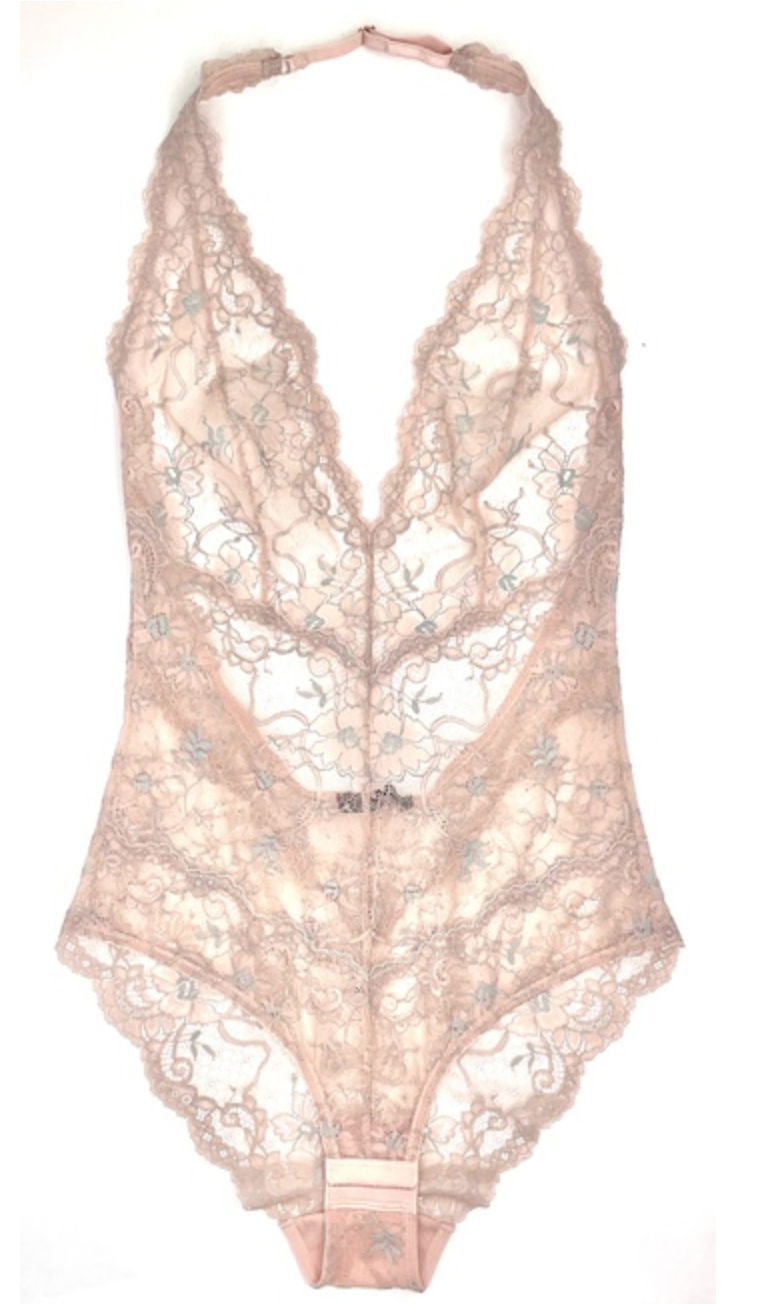 HOLLY Backless Lace Bodysuit with Underwired Soft Cups (Beige)