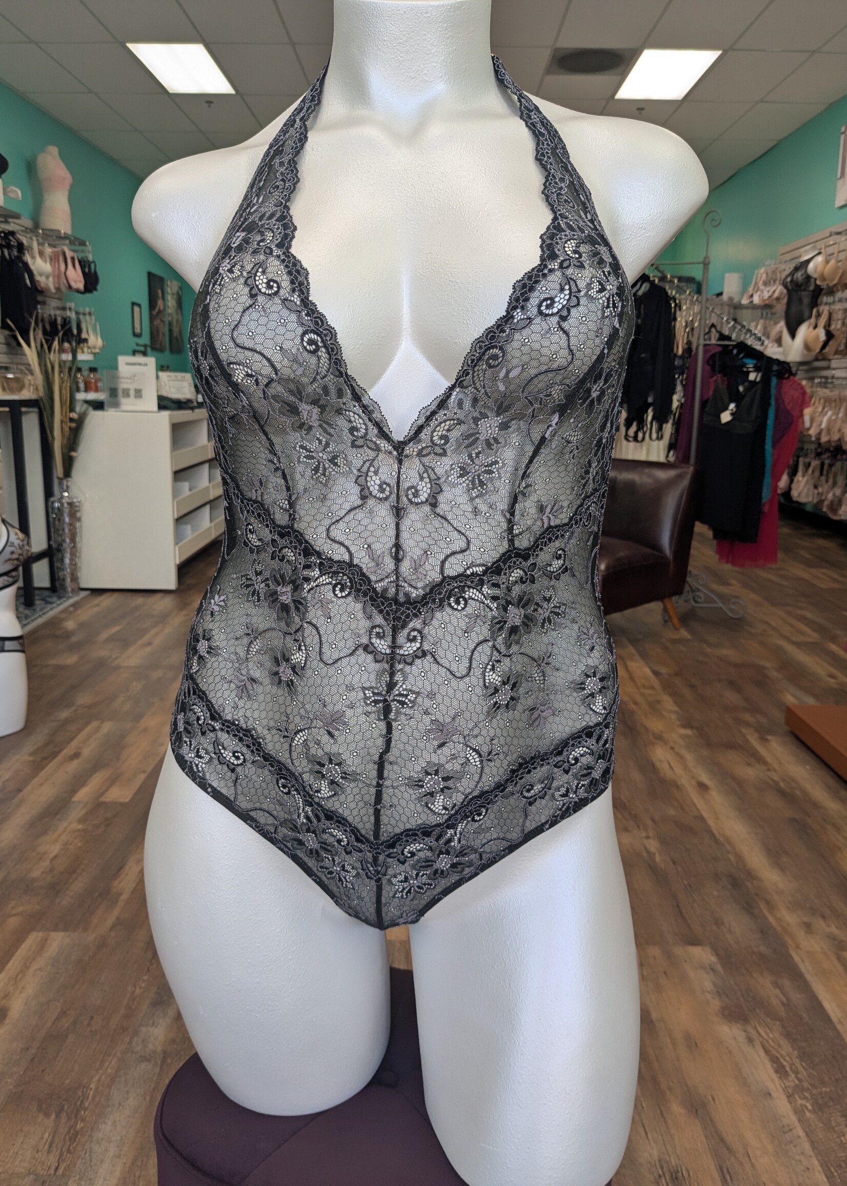 Samantha Chang All LaceSC4462122 Amour Deep Plunge Halter Bodysuit