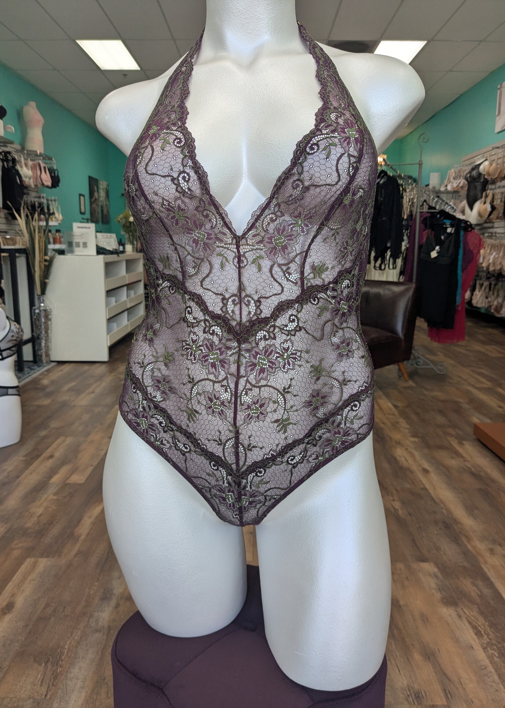 Samantha Chang All LaceSC4462122 Amour Deep Plunge Halter Bodysuit