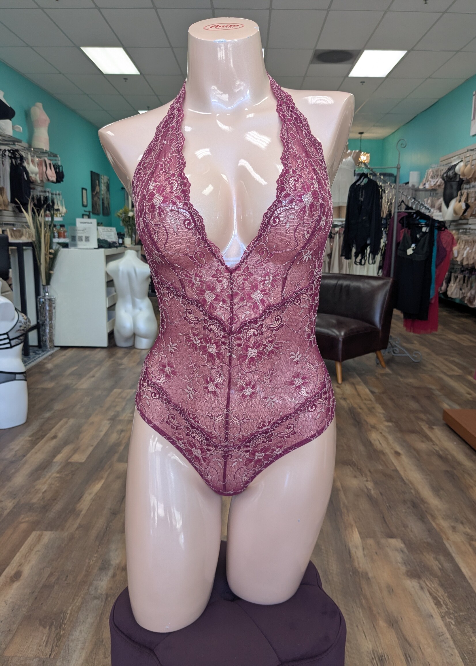Samantha Chang All LaceSC4462122 Amour Deep Plunge Halter Bodysuit