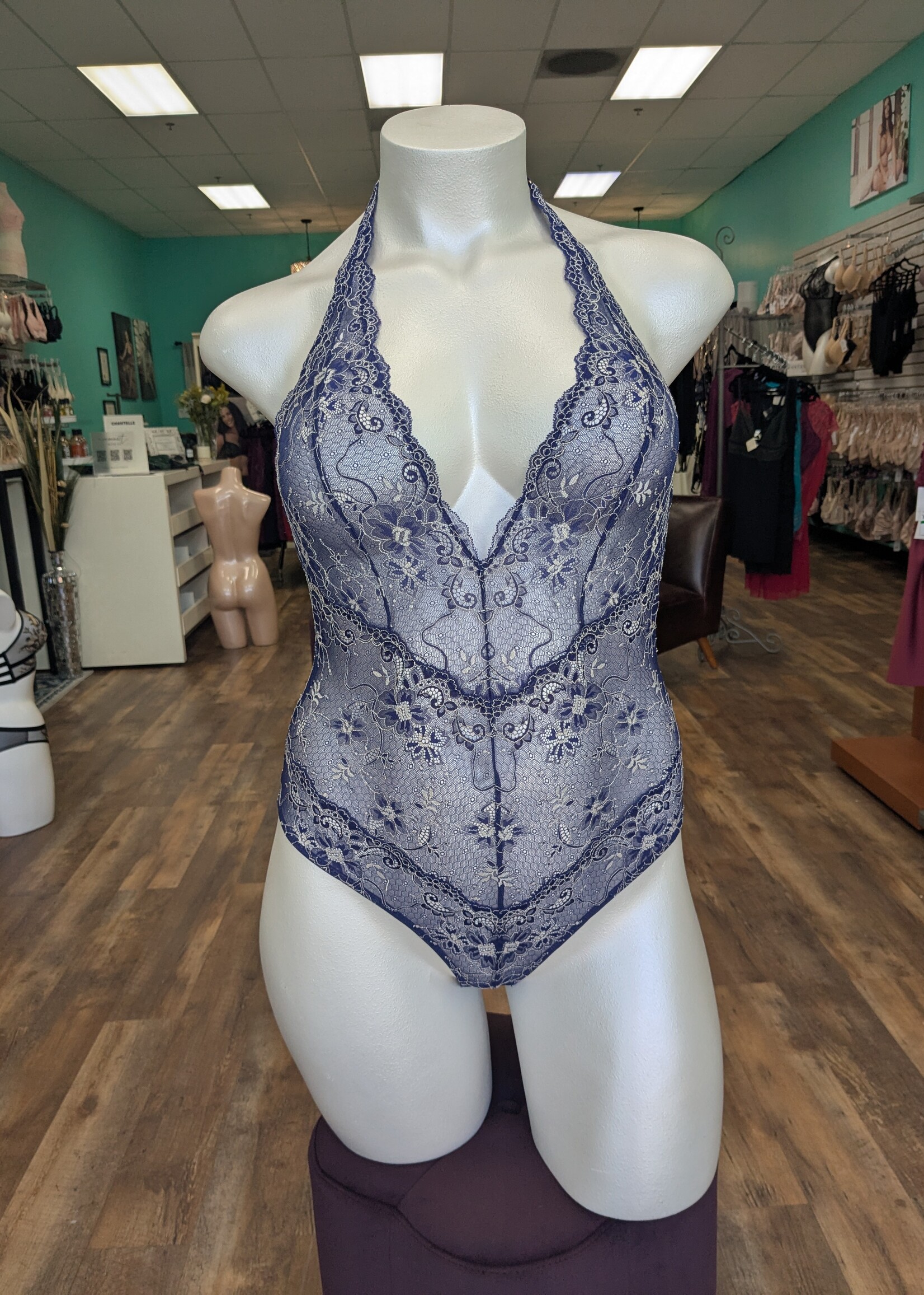 Samantha Chang All LaceSC4462122 Amour Deep Plunge Halter Bodysuit