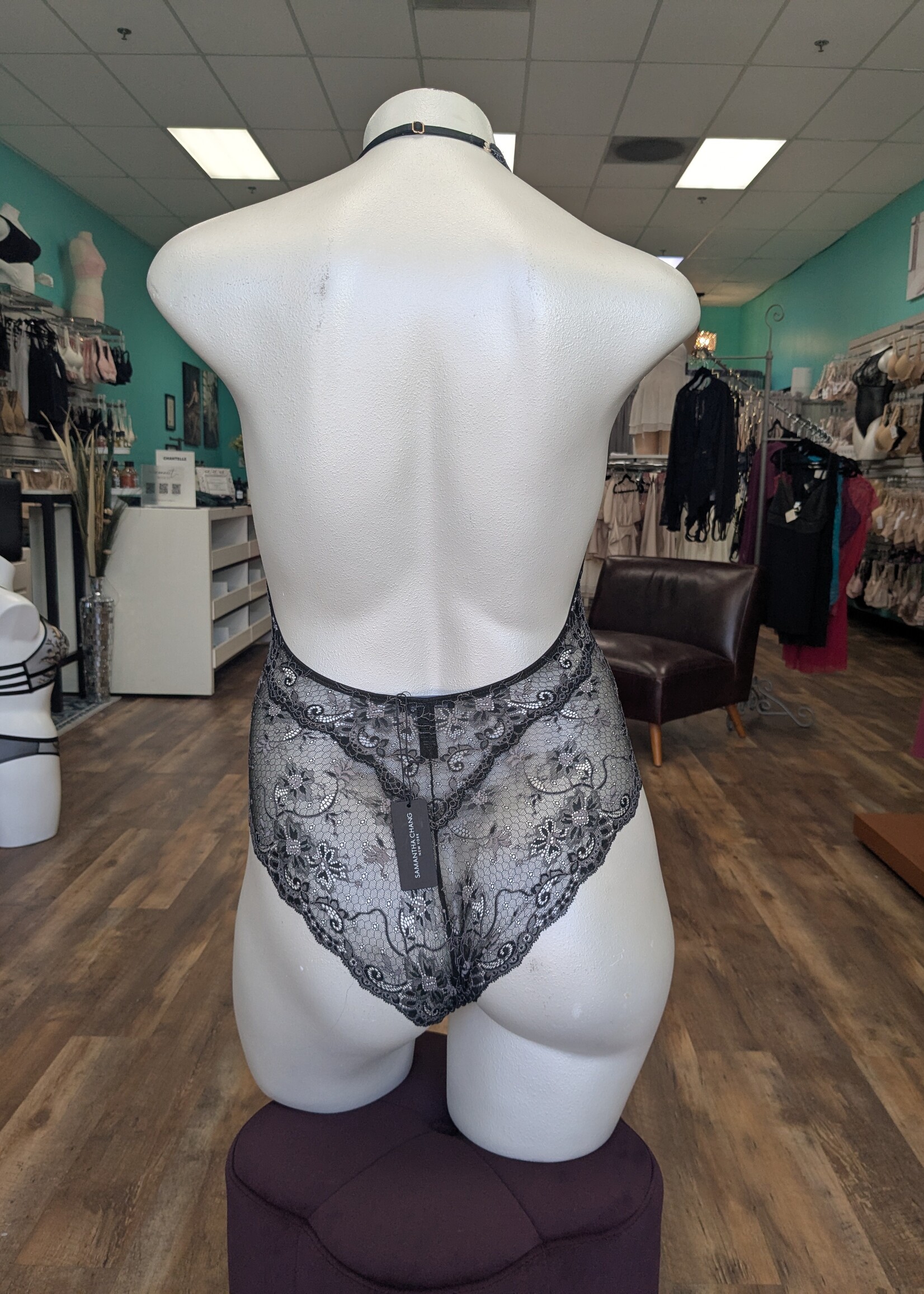 Samantha Chang All LaceSC4462122 Amour Deep Plunge Halter Bodysuit