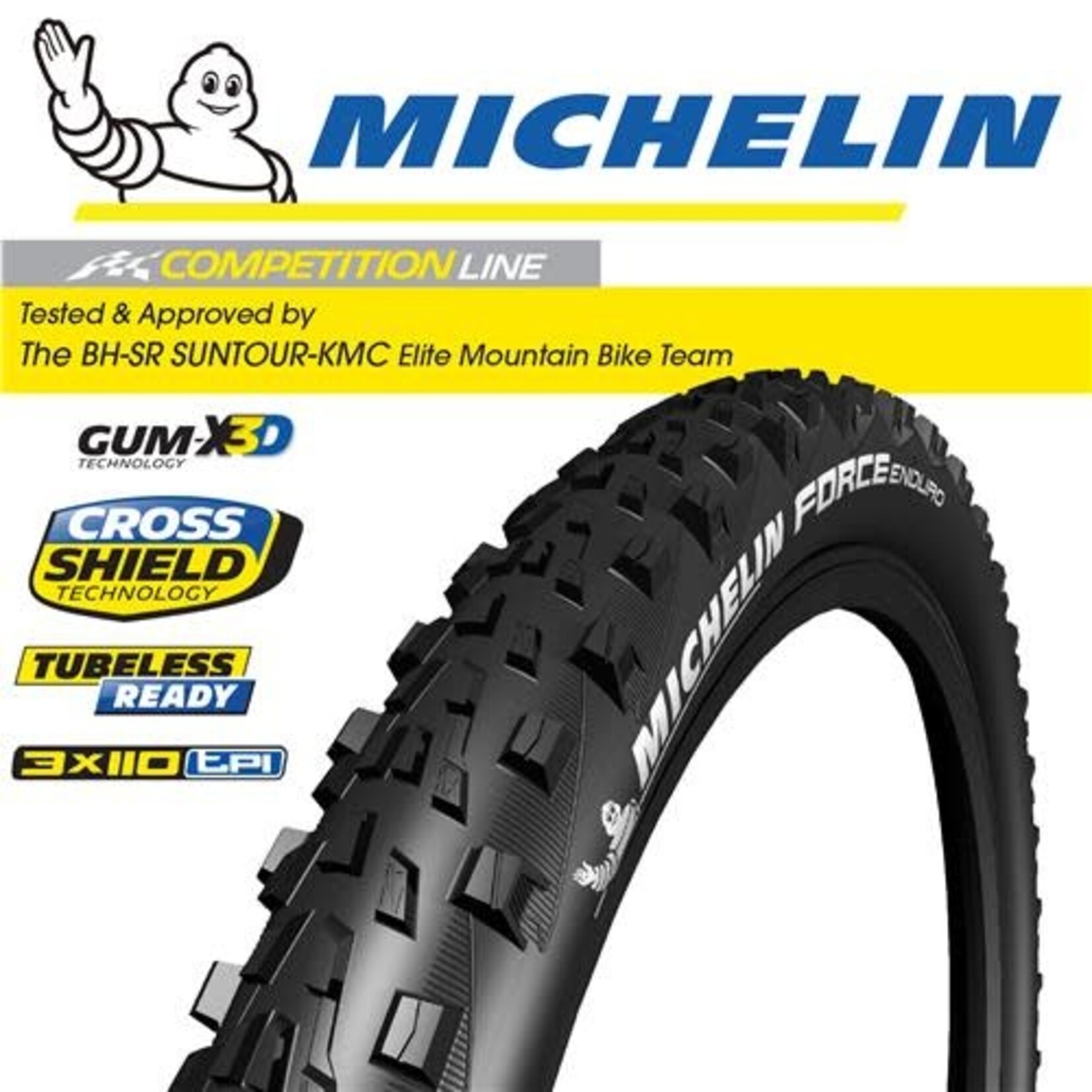 Michelin Michelin Force XC Comp Tyre  29''x2.25, Folding, Tubeless Ready, GUM-X, 60TPI, Black