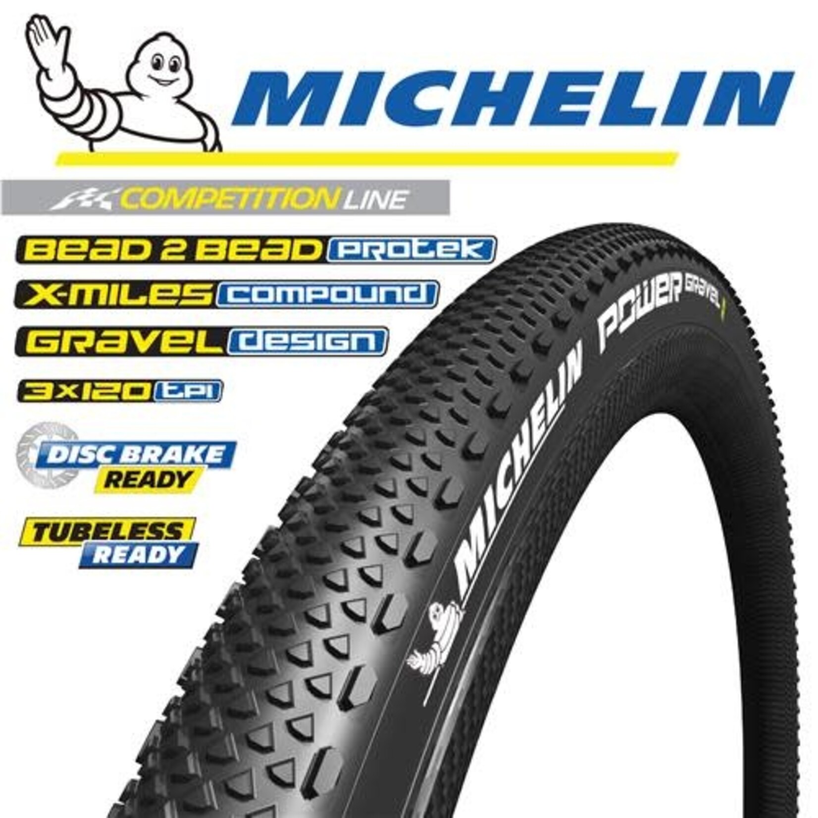 Michelin Michelin Power Gravel Tyre Folding, Off-Road, TR, X-Miles, Bead2Bead Protek