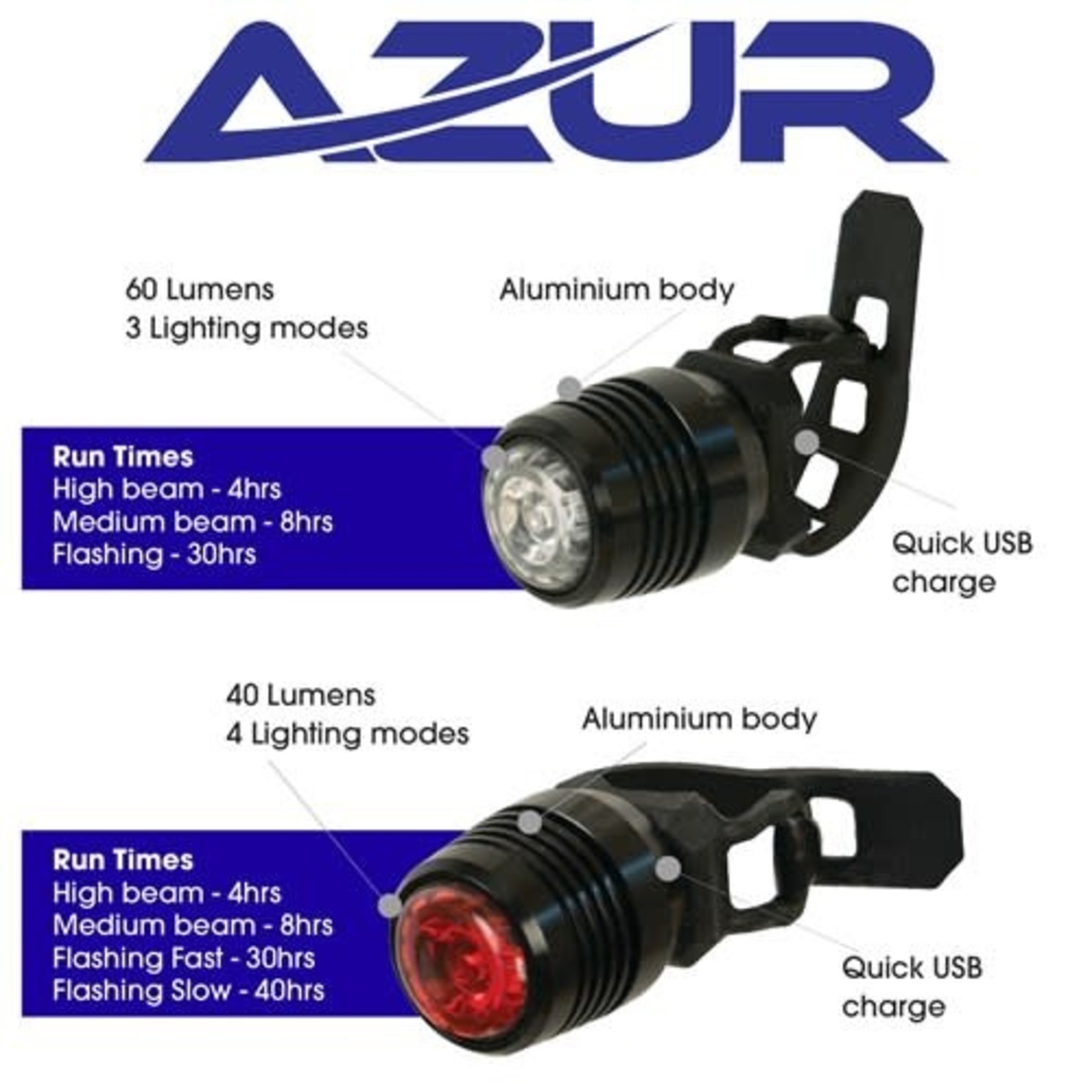 Azur AZUR LIGHT SET CYCLOPS 60/40 LUMENS USB ALLOY BODY