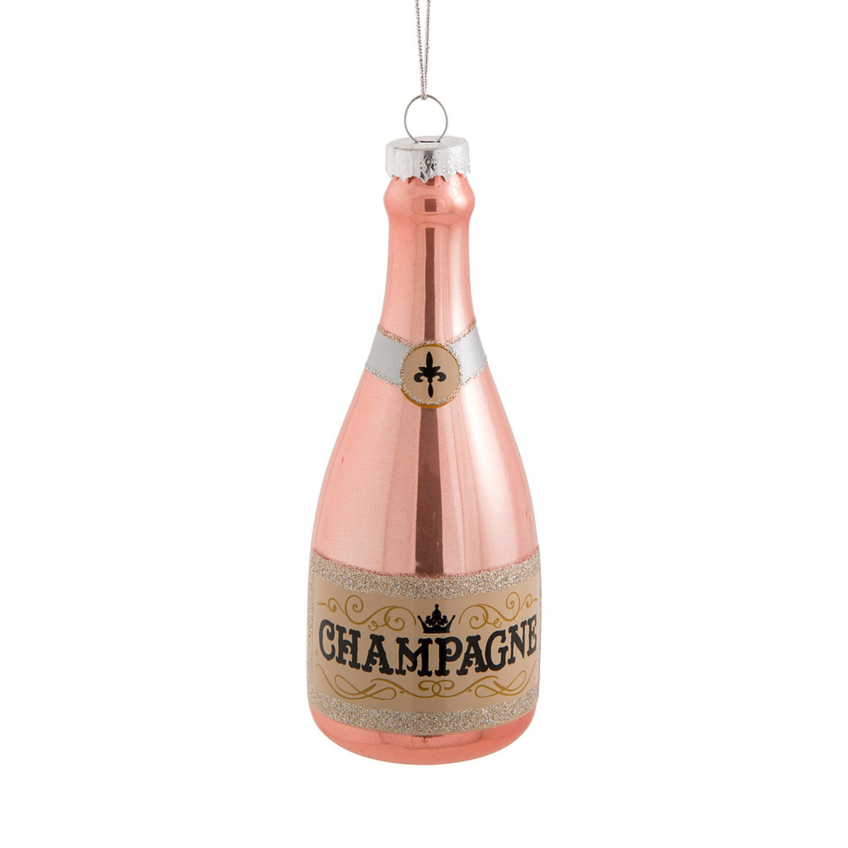 Holiday Ornament - Pink champagne bottle