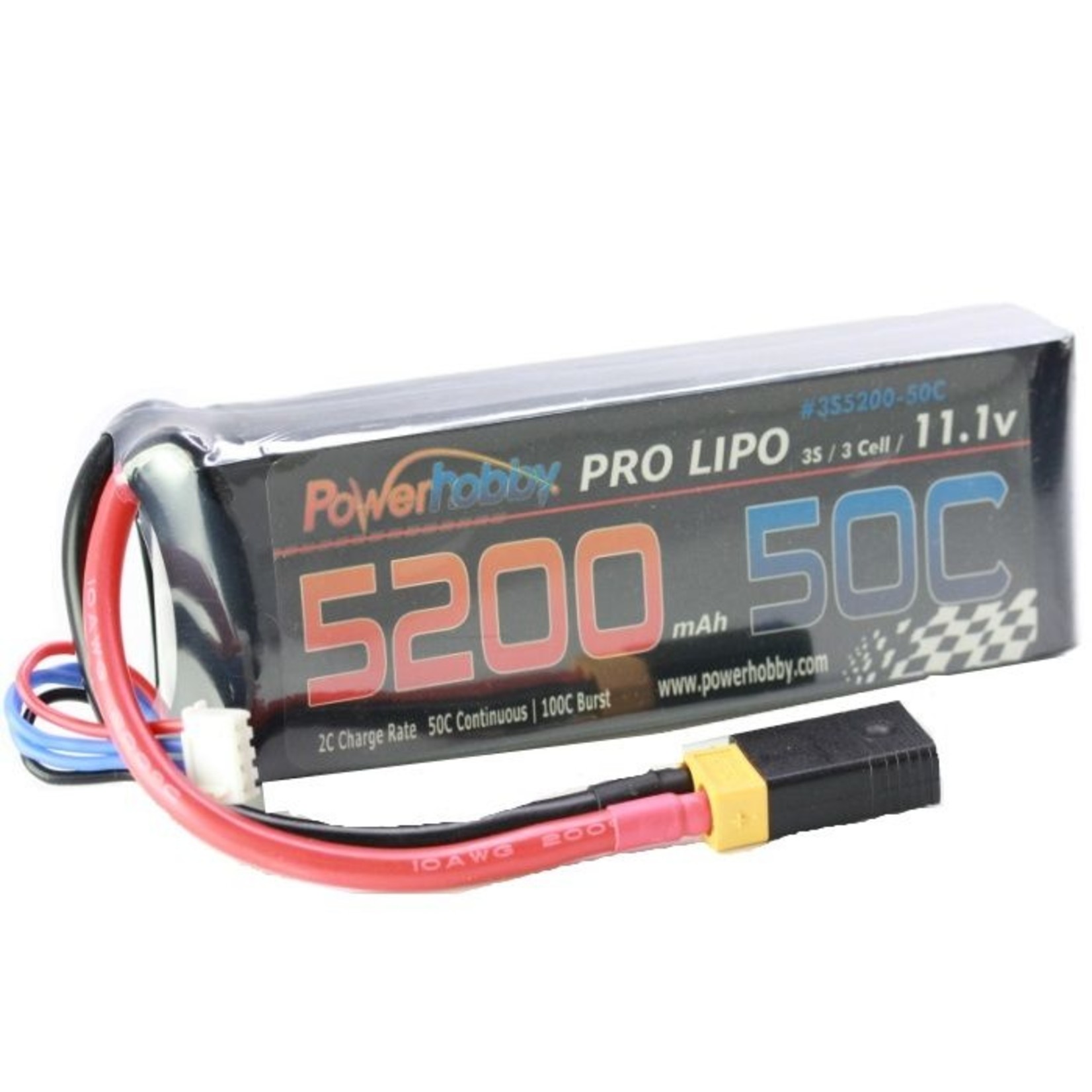 Power Hobby PHB3S520050CXT60APT   5200mAh 11.1V 3S 50C LiPo Battery with Hardwired XT60