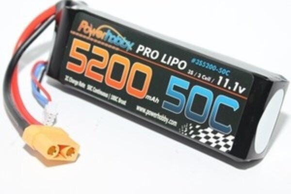 Powerhobby PHB3S520050CXT90   5200mAh 11.1V 3S 50C LiPo Battery w/ Hardwired XT90
