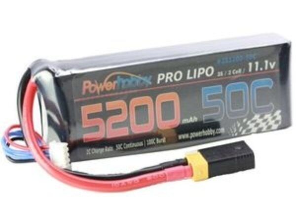 Powerhobby PHB2S520050CXT60APT 5200mAh 7.4V 2S 50C LiPo Battery with Hardwired XT60