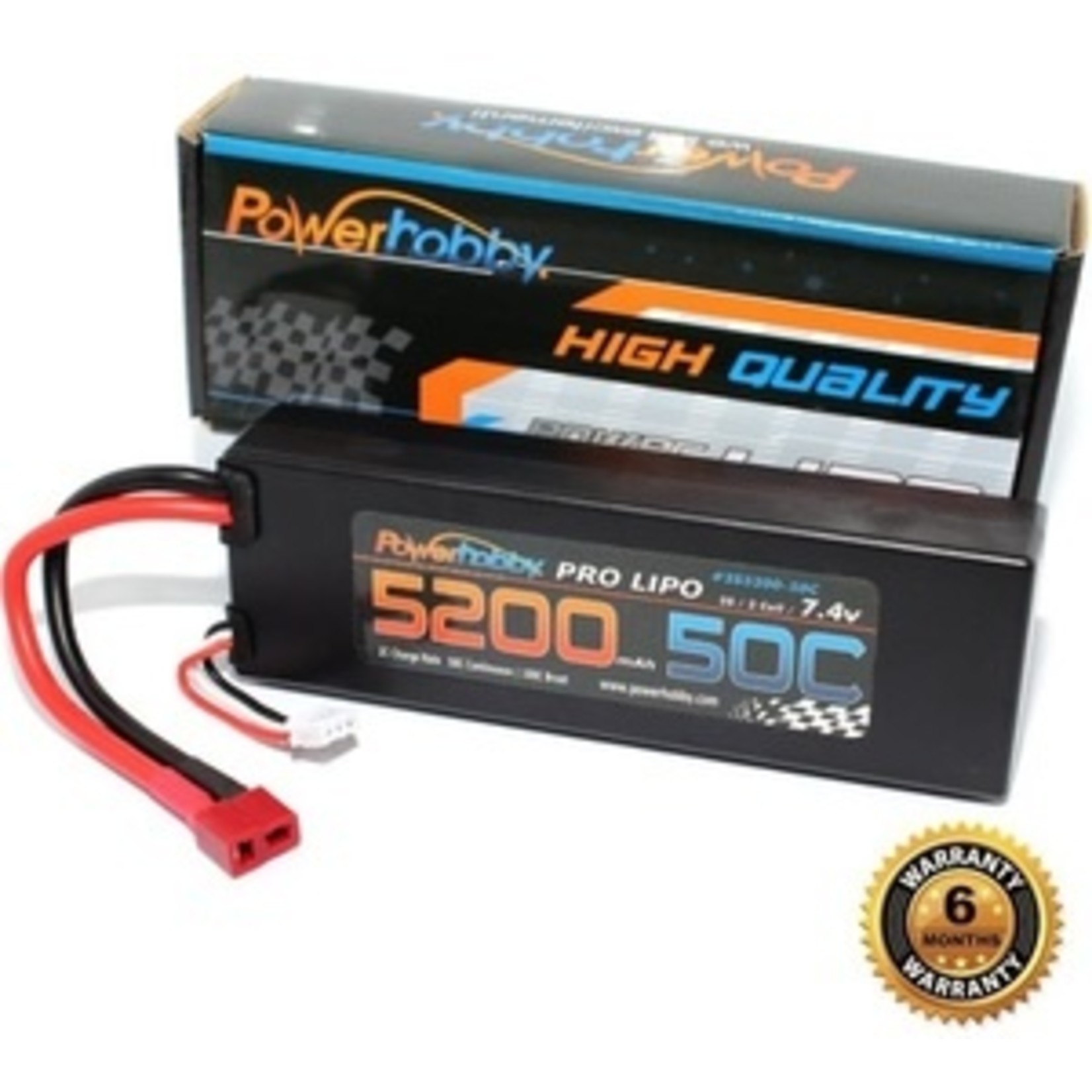 Power Hobby 5200mAh 7.4V 2S 50C LiPo Battery with Hardwired T-Plug Connector