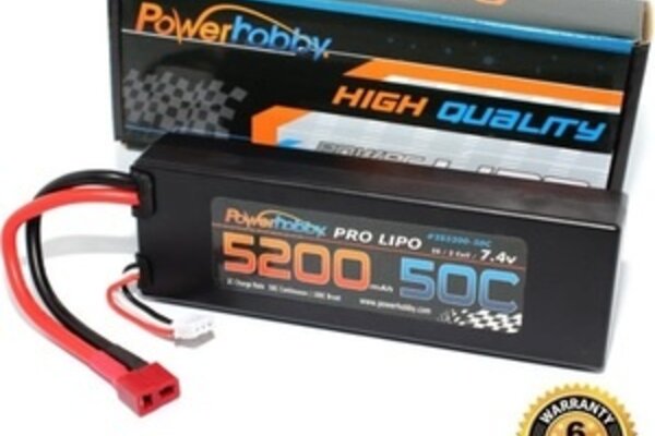 Powerhobby 5200mAh 7.4V 2S 50C LiPo Battery with Hardwired T-Plug Connector
