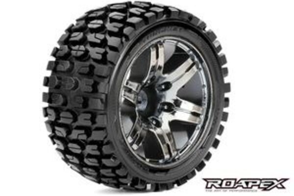 Roapex R/C Tracker 1/10 Stadium Truck Tire Chrome Black Wheel with