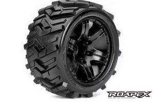 Roapex R/C ROPR2004-B2  Morph 1/10 Stadium Truck Tire Black Wheel with 1/2 Offset
