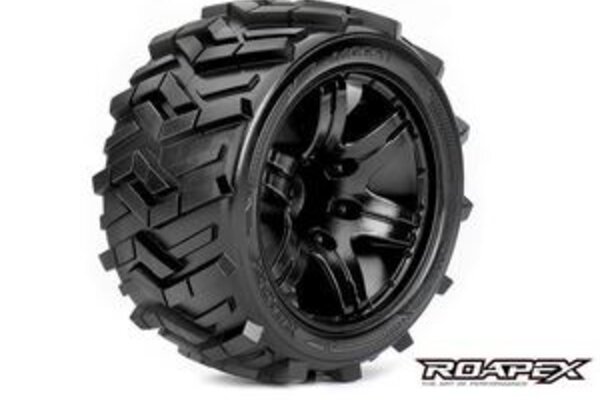 Roapex R/C ROPR2004-B2  Morph 1/10 Stadium Truck Tire Black Wheel with 1/2 Offset