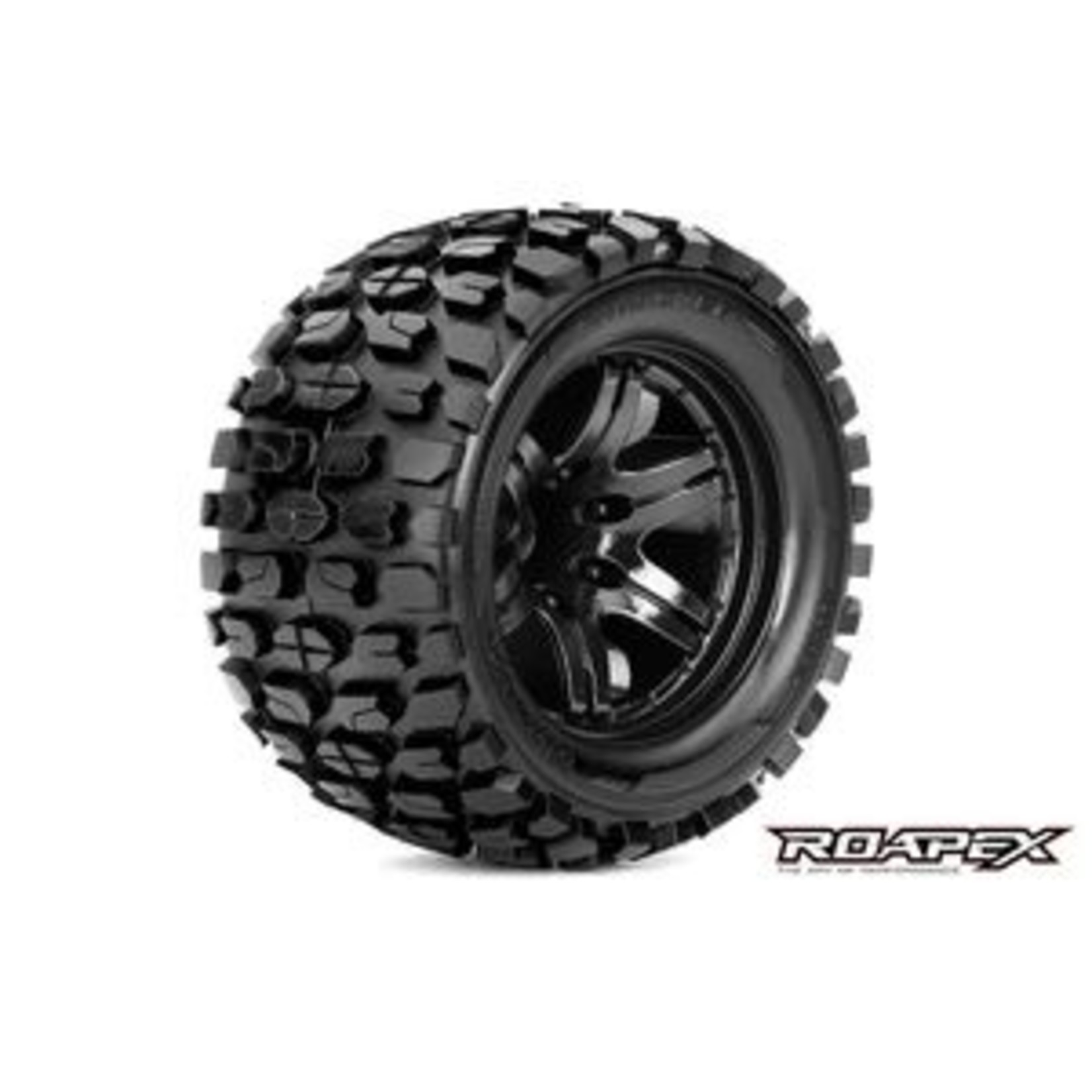 Roapex R/C ROPR3002-B2  Tracker 1/10 Monster Truck Tire Black Wheel with 1/2