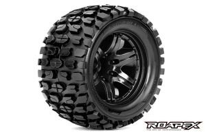 Roapex R/C ROPR3002-B2  Tracker 1/10 Monster Truck Tire Black Wheel with 1/2