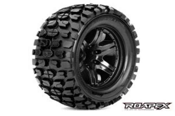 Roapex R/C ROPR3002-B2  Tracker 1/10 Monster Truck Tire Black Wheel with 1/2