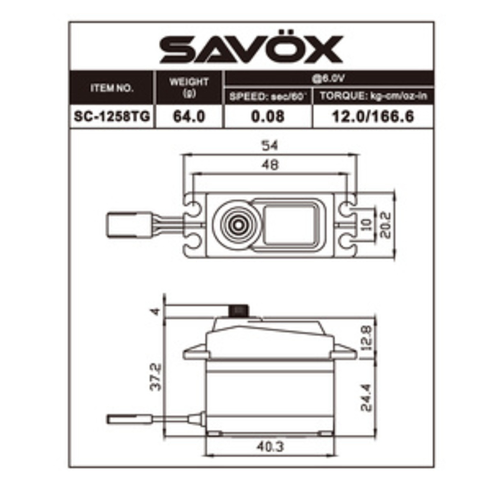 SAVOX SC-1258TG STD SIZE CORELESS DIGITAL SERVO .08/166