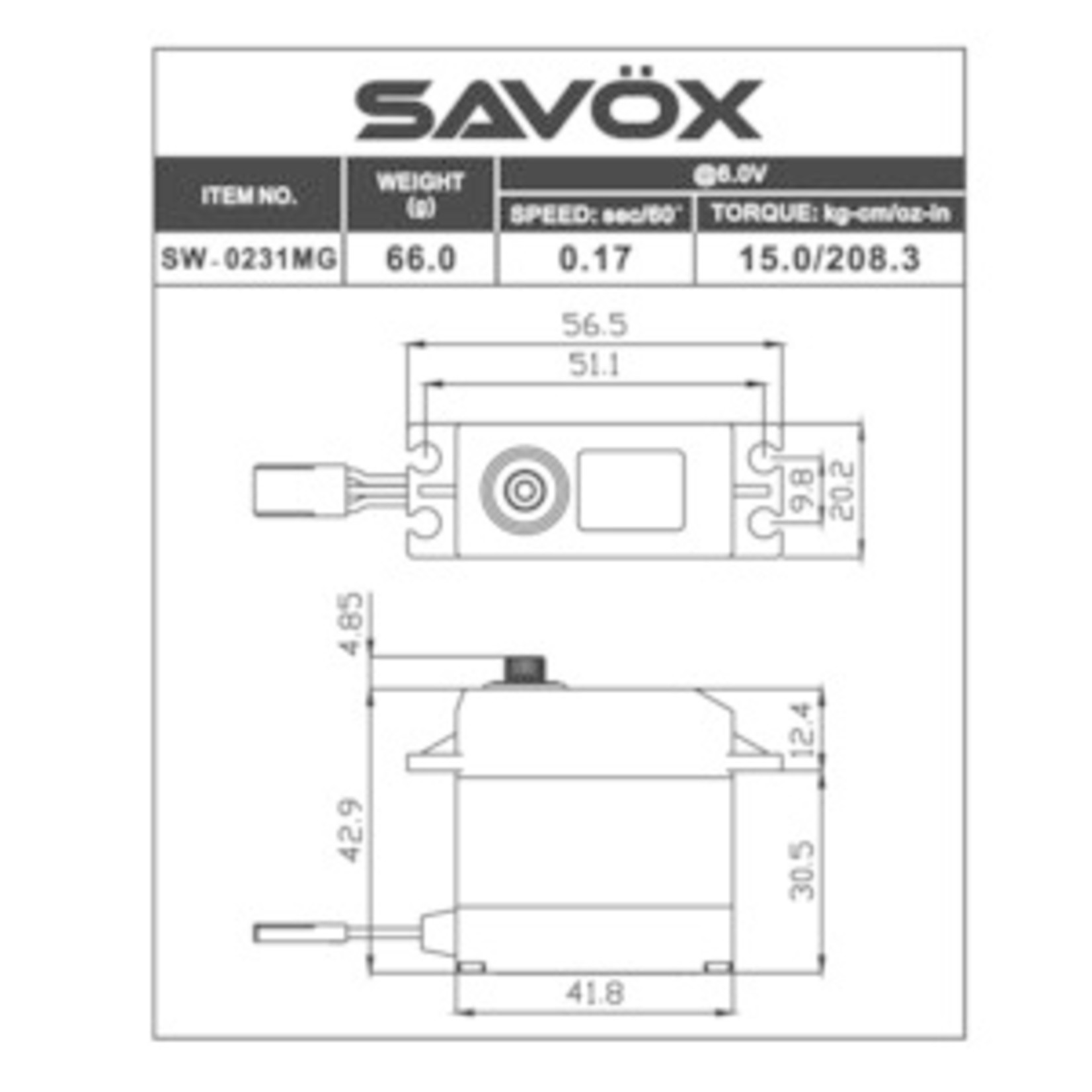 SAVOX SAVSW0231MG  WATERPROOF STD DIGITAL SERVO .15/208