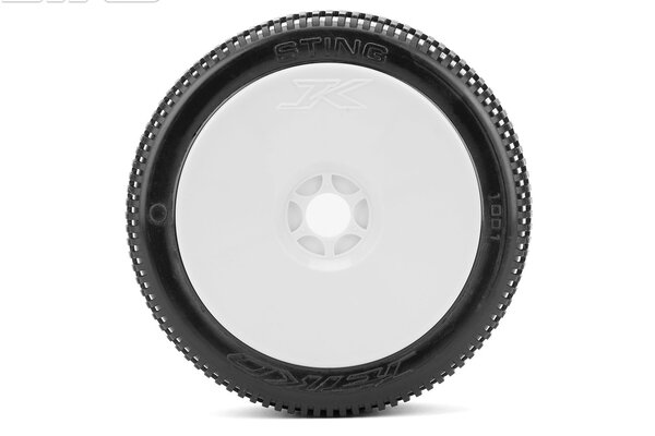 Jetko Tires JKO1001DWSSG  Sting 1/8 Buggy Tires Mounted on White Dish Rims, Super Soft (2)