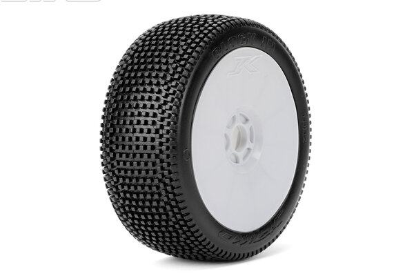 Jetko Tires Block In 1/8 Buggy Tires Mounted on White Dish Rims, Ultra Soft (2)