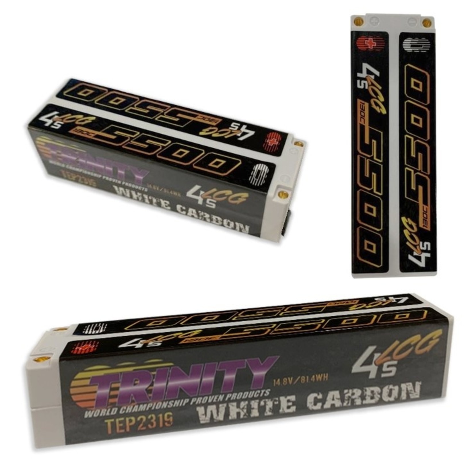 Trinity White Carbon 5500 LCG 14.8v 4S 1/8 E-Buggy LiPo Battery Pack w/ 5mm Bullets