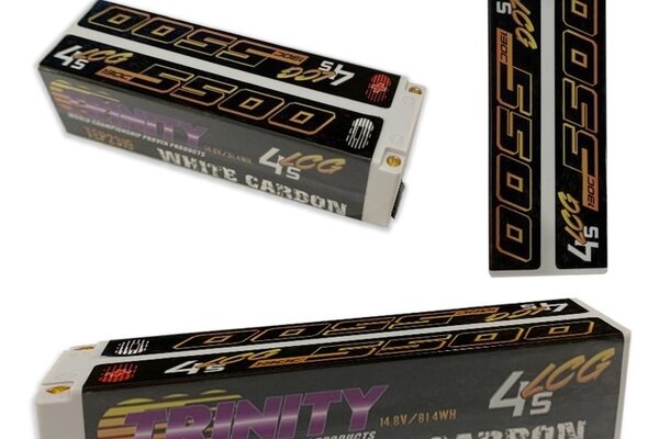 Trinity White Carbon 5500 LCG 14.8v 4S 1/8 E-Buggy LiPo Battery Pack w/ 5mm Bullets
