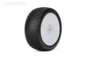 Jetko Tires JKO1002DWSSG Block In 1/8 Buggy Tires Mounted on White Dish Rims, Super Soft (2)