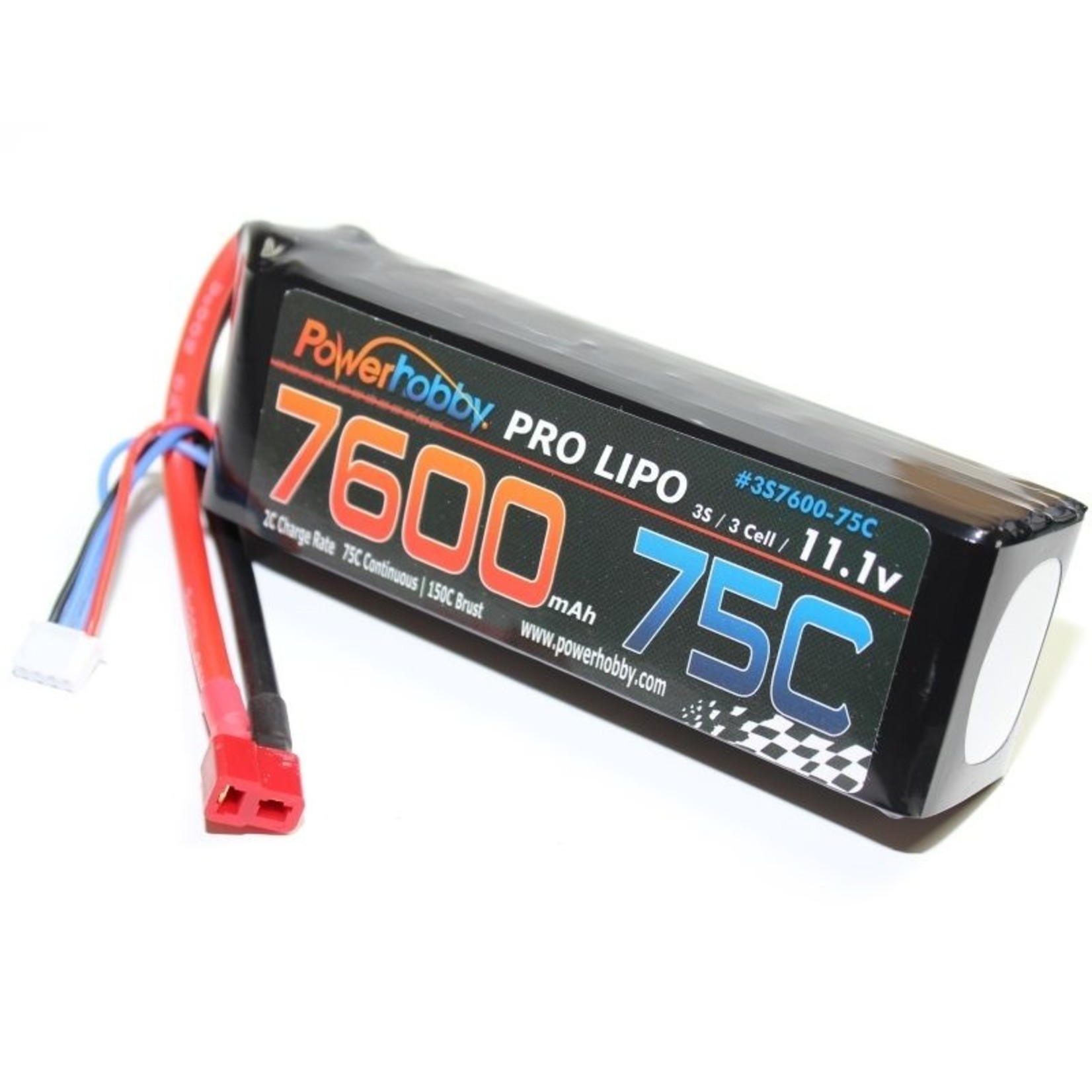 Power Hobby 7600mAh 11.1V 3S 75C LiPo Battery with Hardwired T-Plug